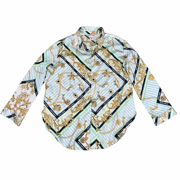 Victoria's Secret Tops - Victoria's Secret Nautical Stripe Chain & Link Button-Up Blouse | Size Medium